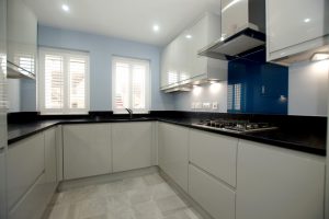 nero venata black marble quartz worktops in cambridge kitchen